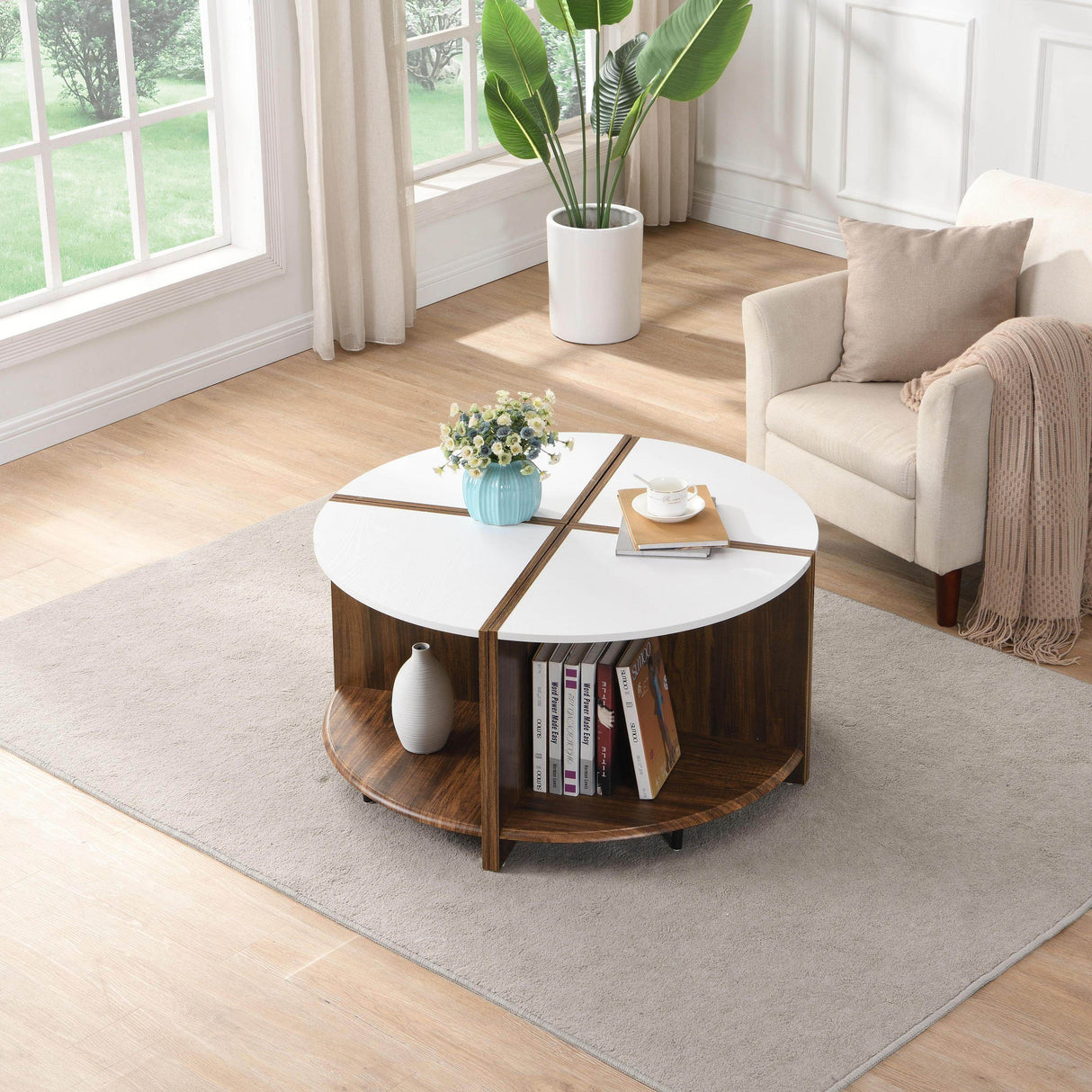4-Piece Industrial Round MDF Coffee Table Set - Sleep Galleria