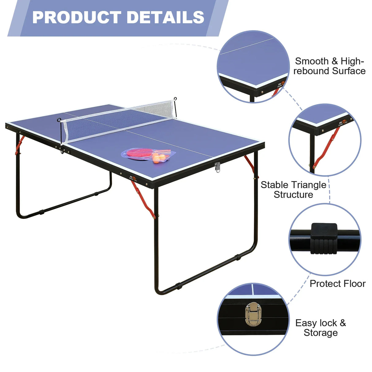Mid-Size Foldable Indoor Outdoor Portable Ping Pong Table - Omega Lifestyles