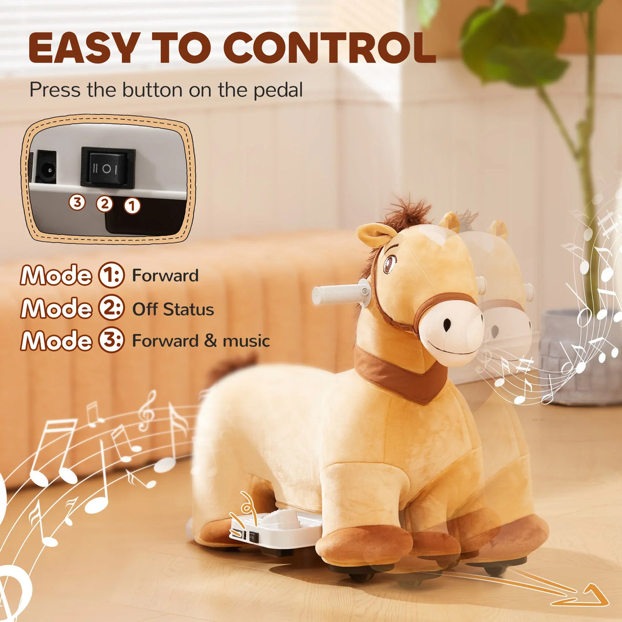 6V Battery Powered Electric Ride-On Pony With Music - Omega Lifestyles