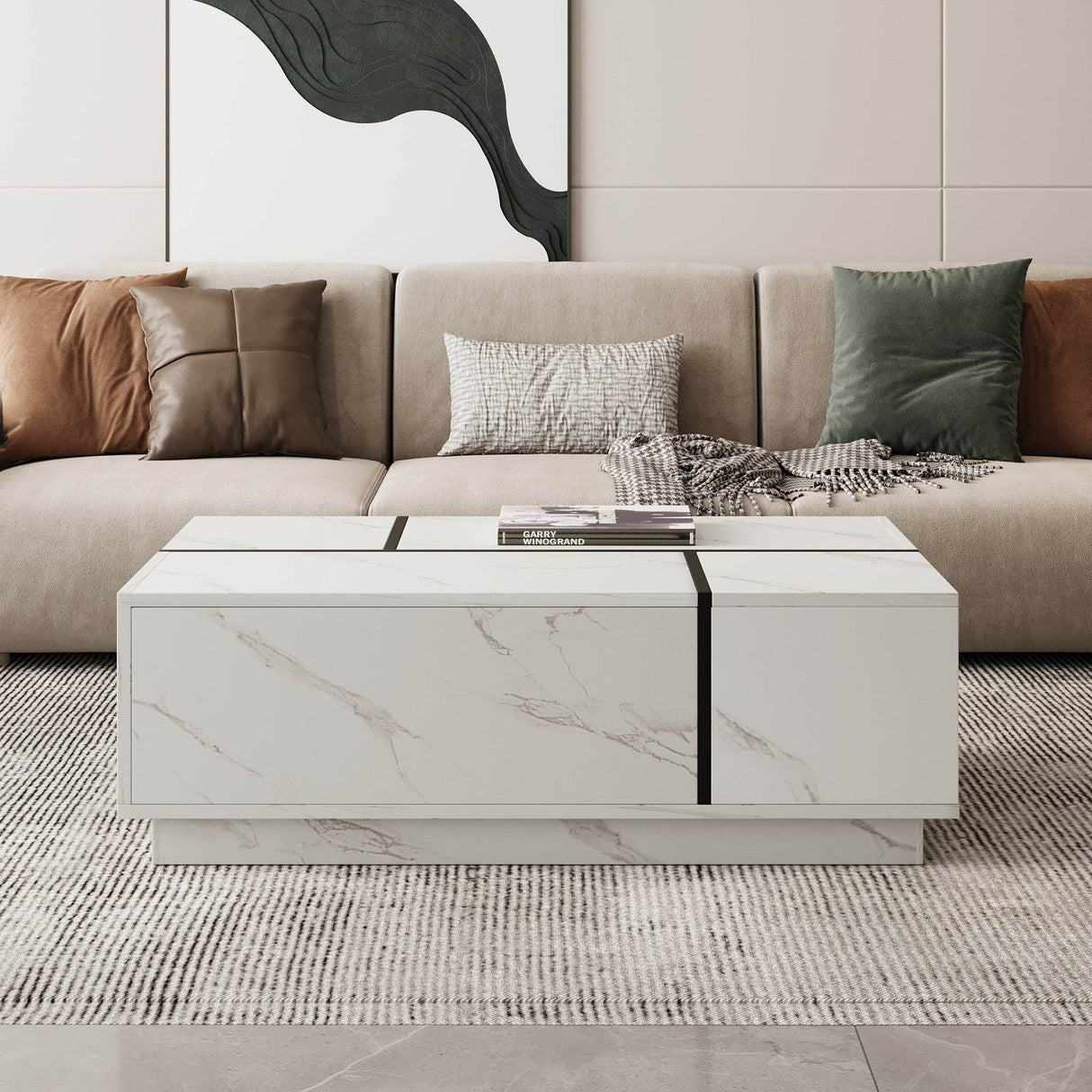 Modern White MDF Sliding Top Coffee Table With Storage - Sleep Galleria