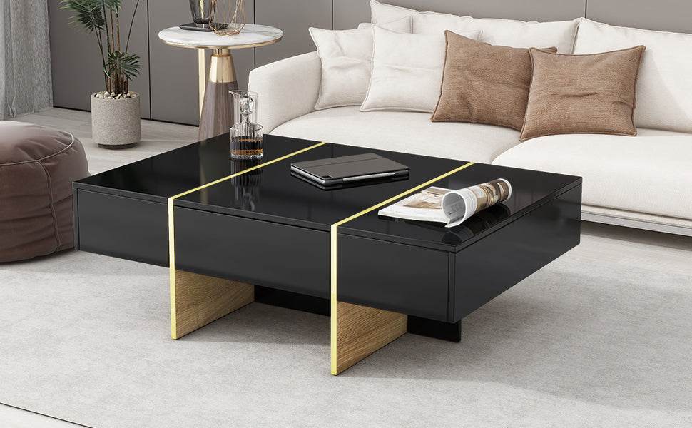 Minimalist High Gloss Black And Gold Coffee Table - Sleep Galleria