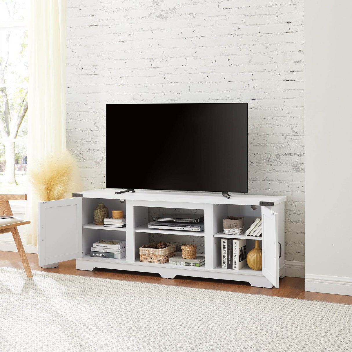 Modern Farmhouse White MDF TV Media Stand Console - Sleep Galleria