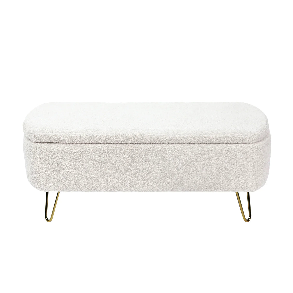 Ivory Faux Fur Upholstered Storage Bench With Gold Legs - Omega Lifestyles