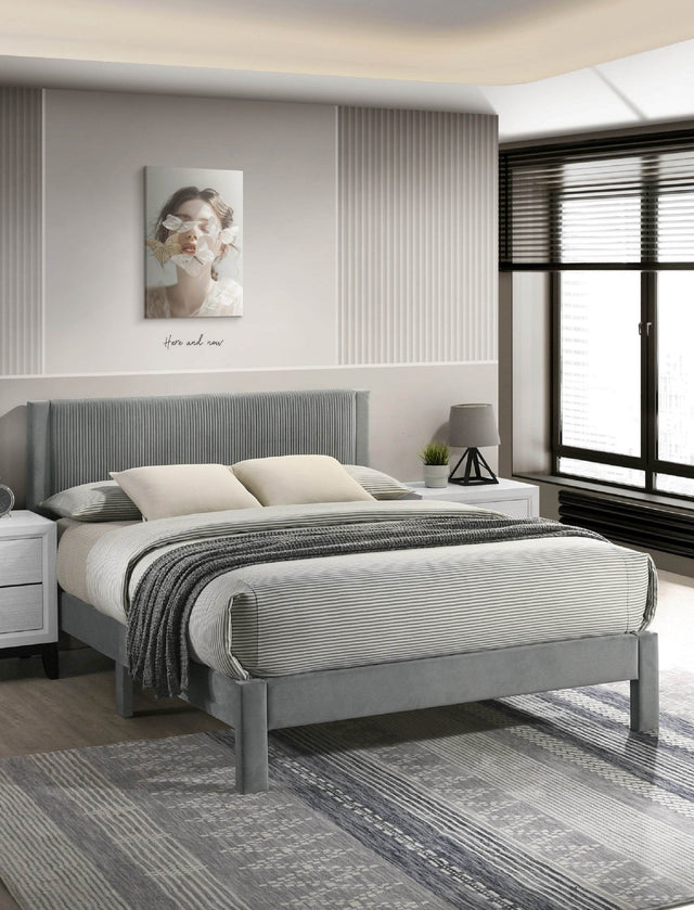 Contemporary Upholstered Ribbed Texture Full Bed Frame - Omega Lifestyles