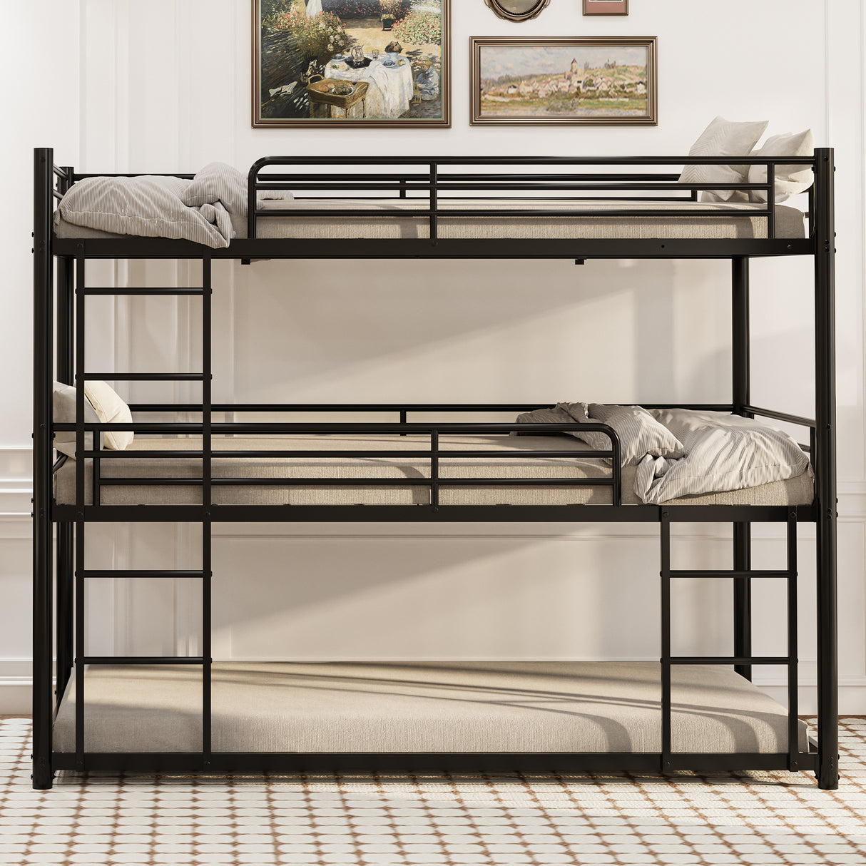 Black Metal Twin Over Twin Convertible Bunk Bed