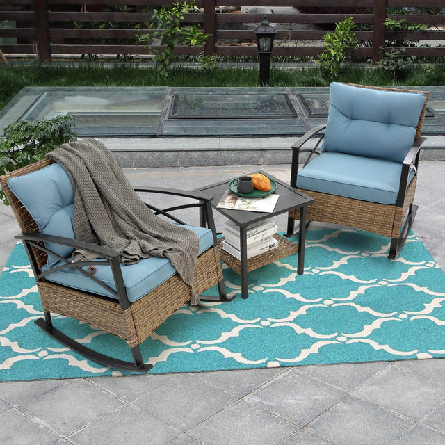 3-Piece Outdoor Rocking Rattan Chair Set With Table - Omega Lifestyles