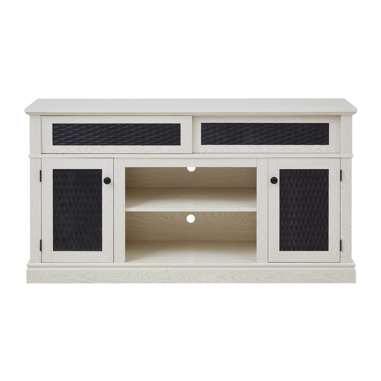 Embossed White MDF TV Stand With Storage and Cord Management - Sleep Galleria