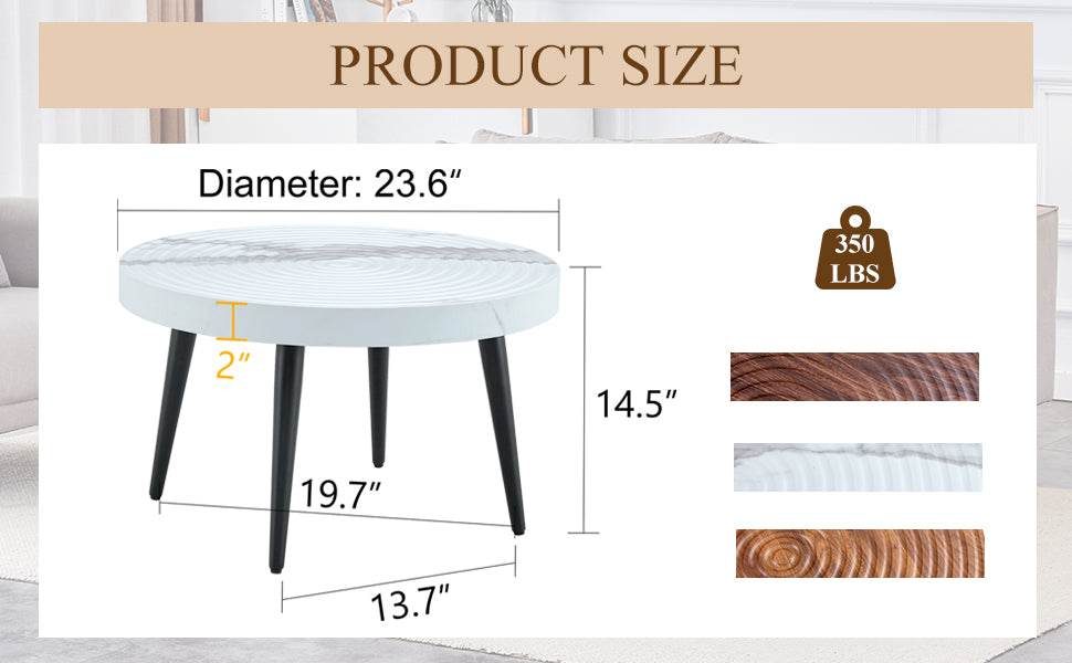 White Marble Pattern Round MDF Metal Coffee Table - Sleep Galleria