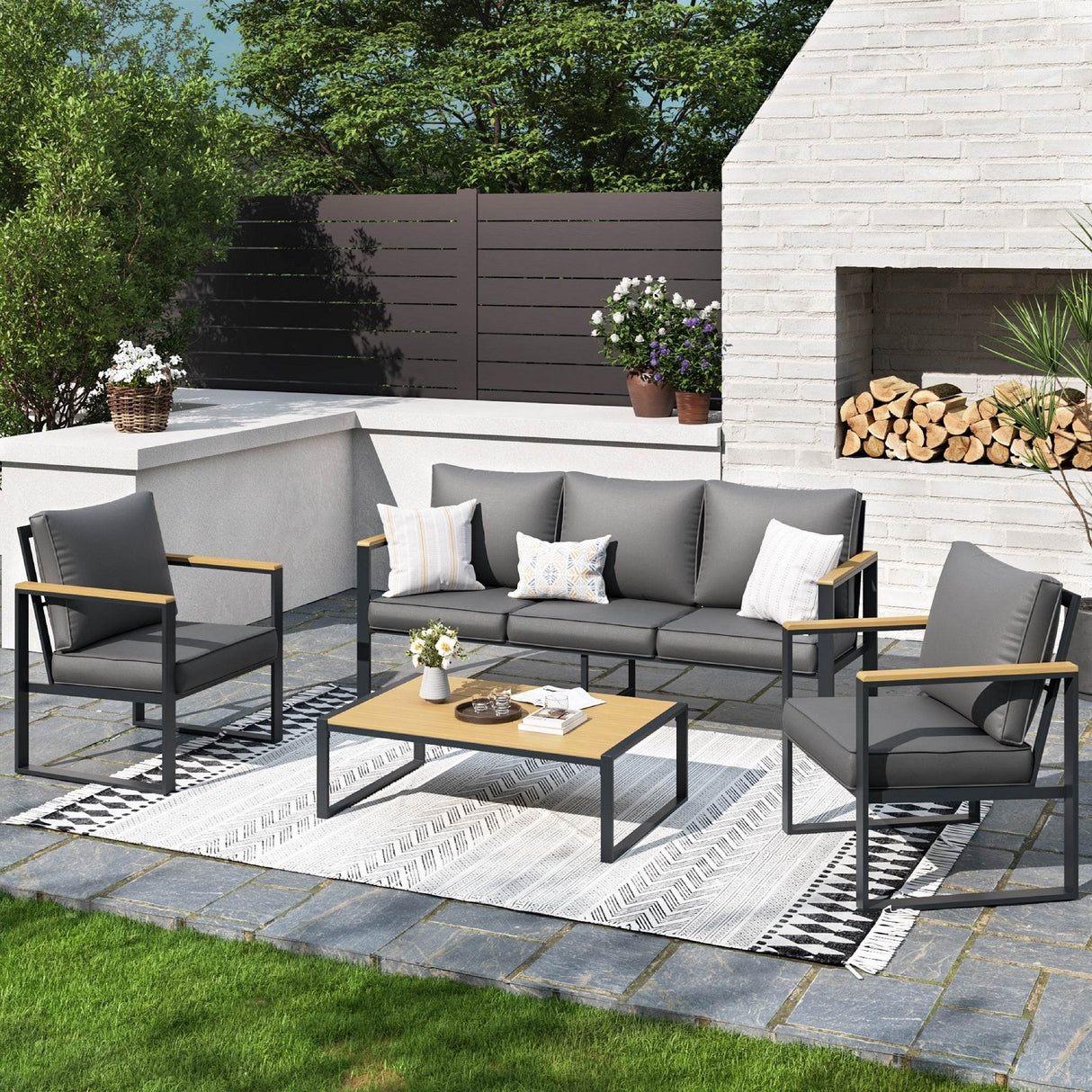 4-Piece Modern Aluminum Outdoor Patio Furniture Set