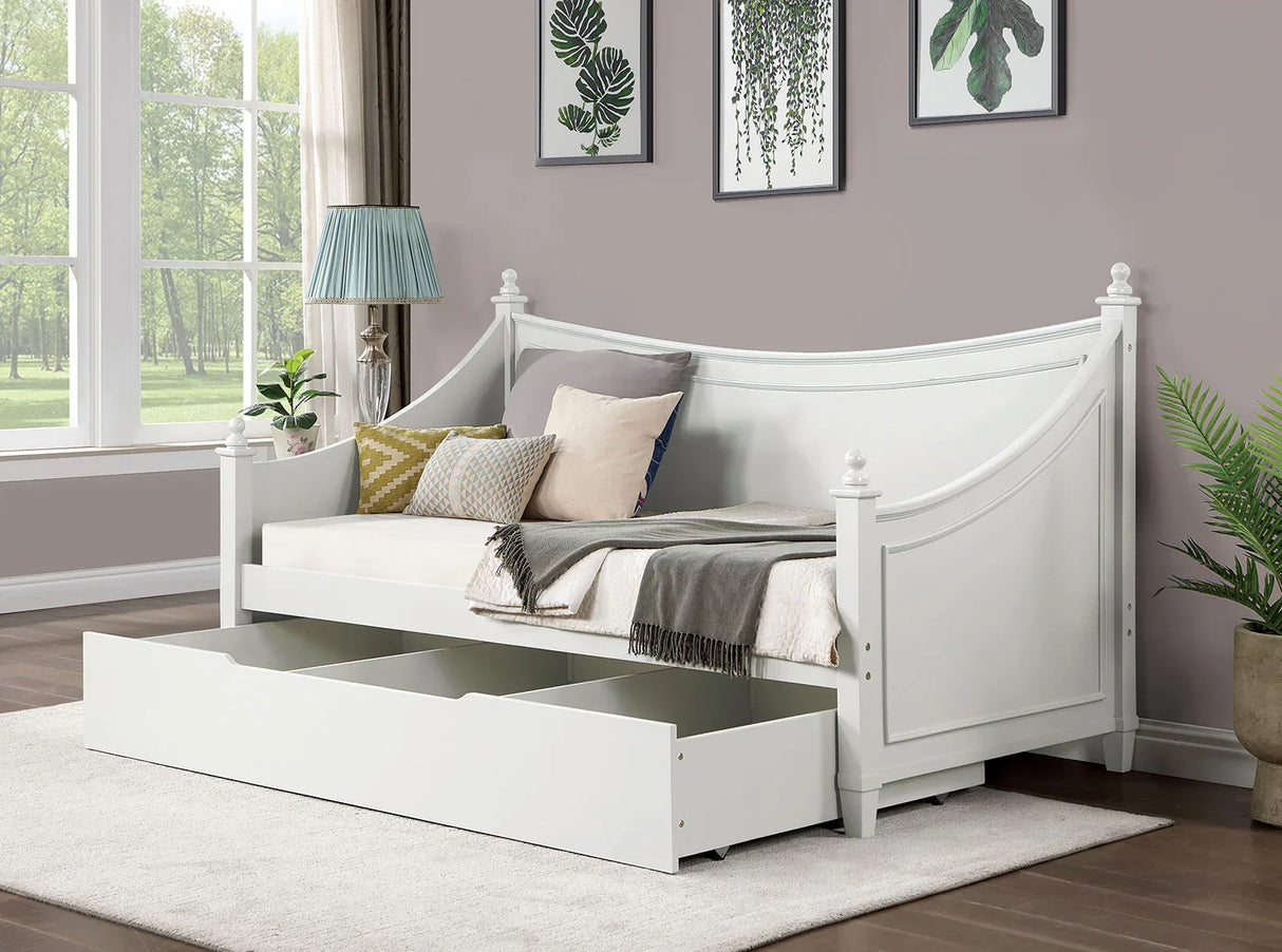 Transitional Solid Wood White Twin Daybed Frame Mattress Ready - Omega Lifestyles