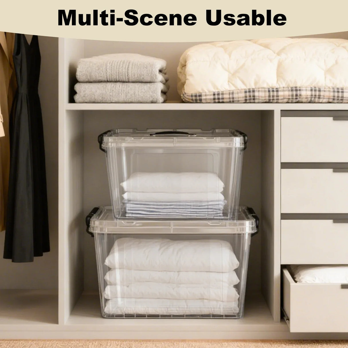 Set Of 4 Stackable 60 Quart Clear Plastic Storage Bins - Omega Lifestyles