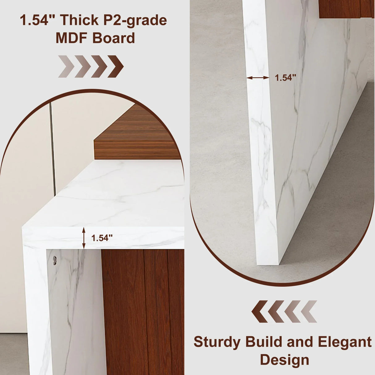 Modern Rectangular Kitchen Island With Marble Look LED Lighting - Omega Lifestyles