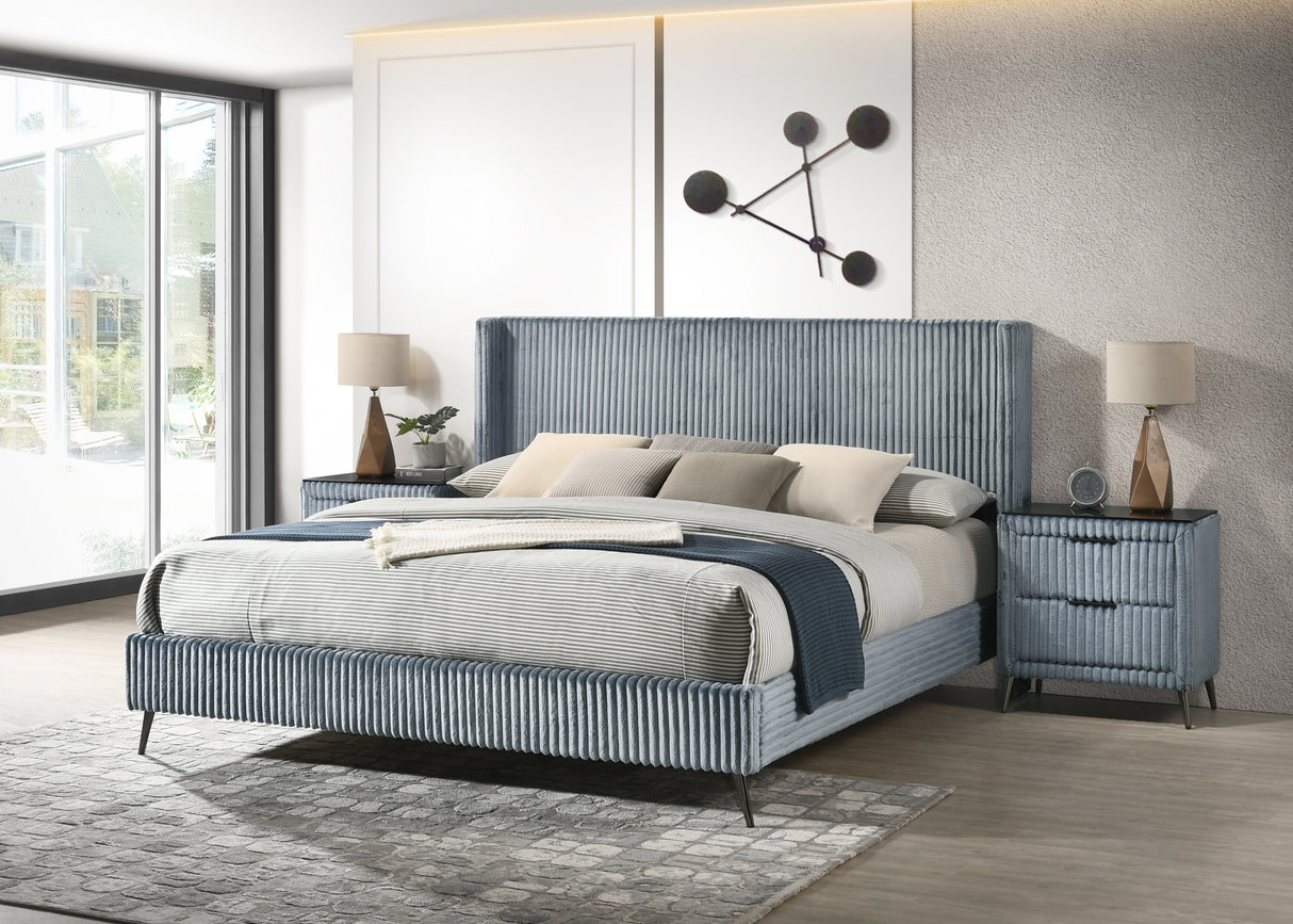 King Upholstered Wide Wale Corduroy Panel Bed Set