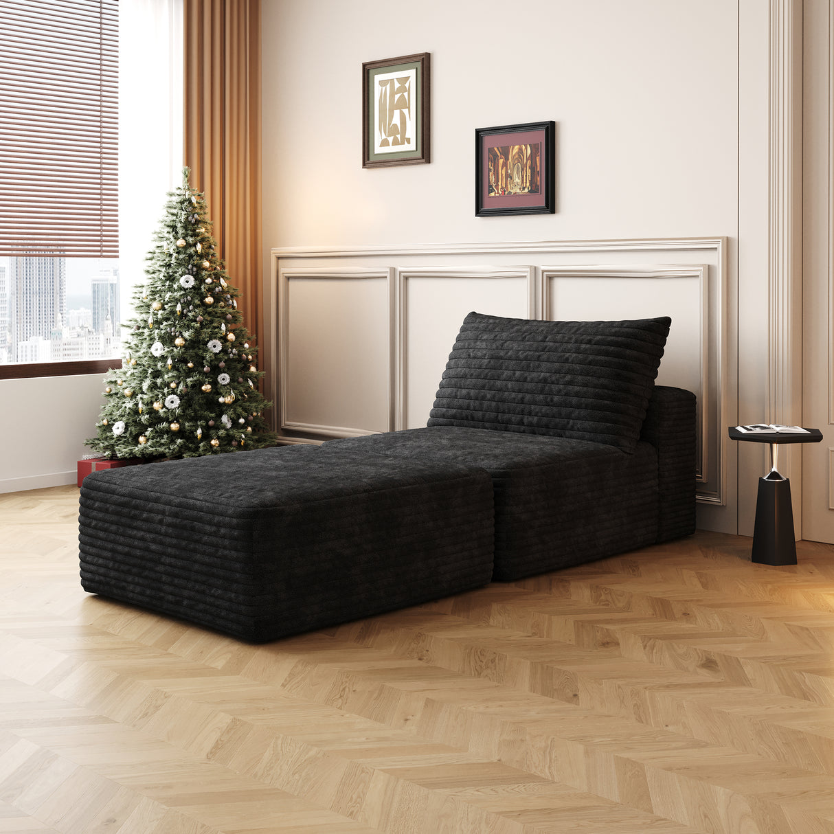 Convertible Plush Corduroy Fabric Sofa Bed With Recliner