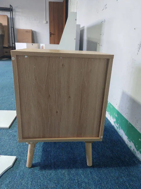 Oak Rattan Bedroom Nightstand With Solid Wood Legs - Omega Lifestyles