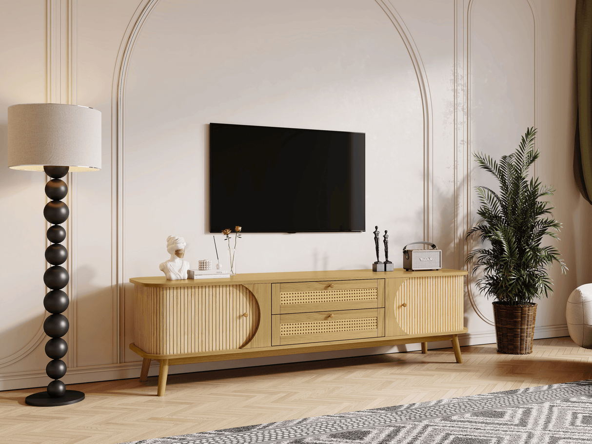 Rattan Solid Wood TV Stand With Storage Drawers - Sleep Galleria