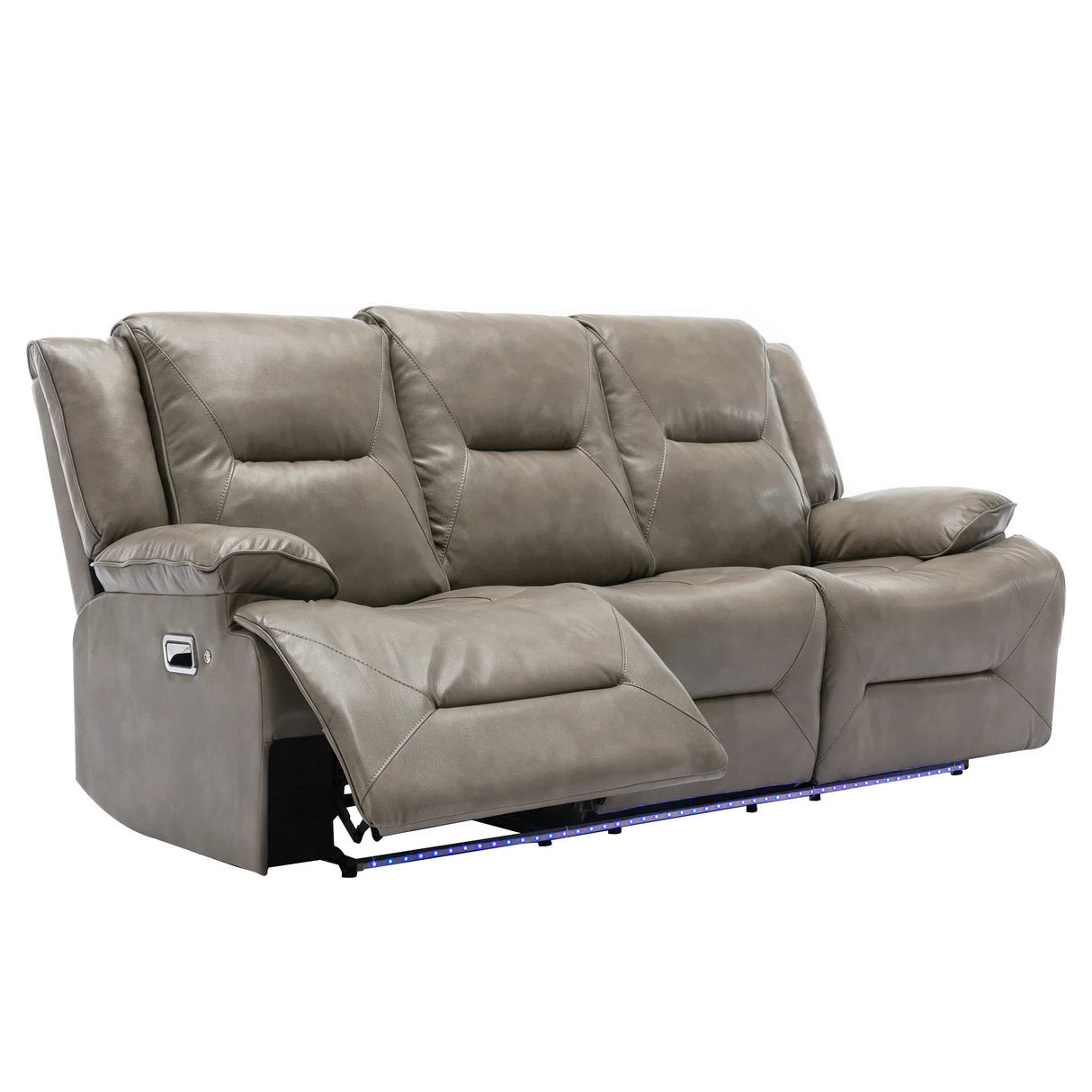 Modern 3-Seater Grey Leather Gel Recliner Chair With LED Light - Omega Lifestyles
