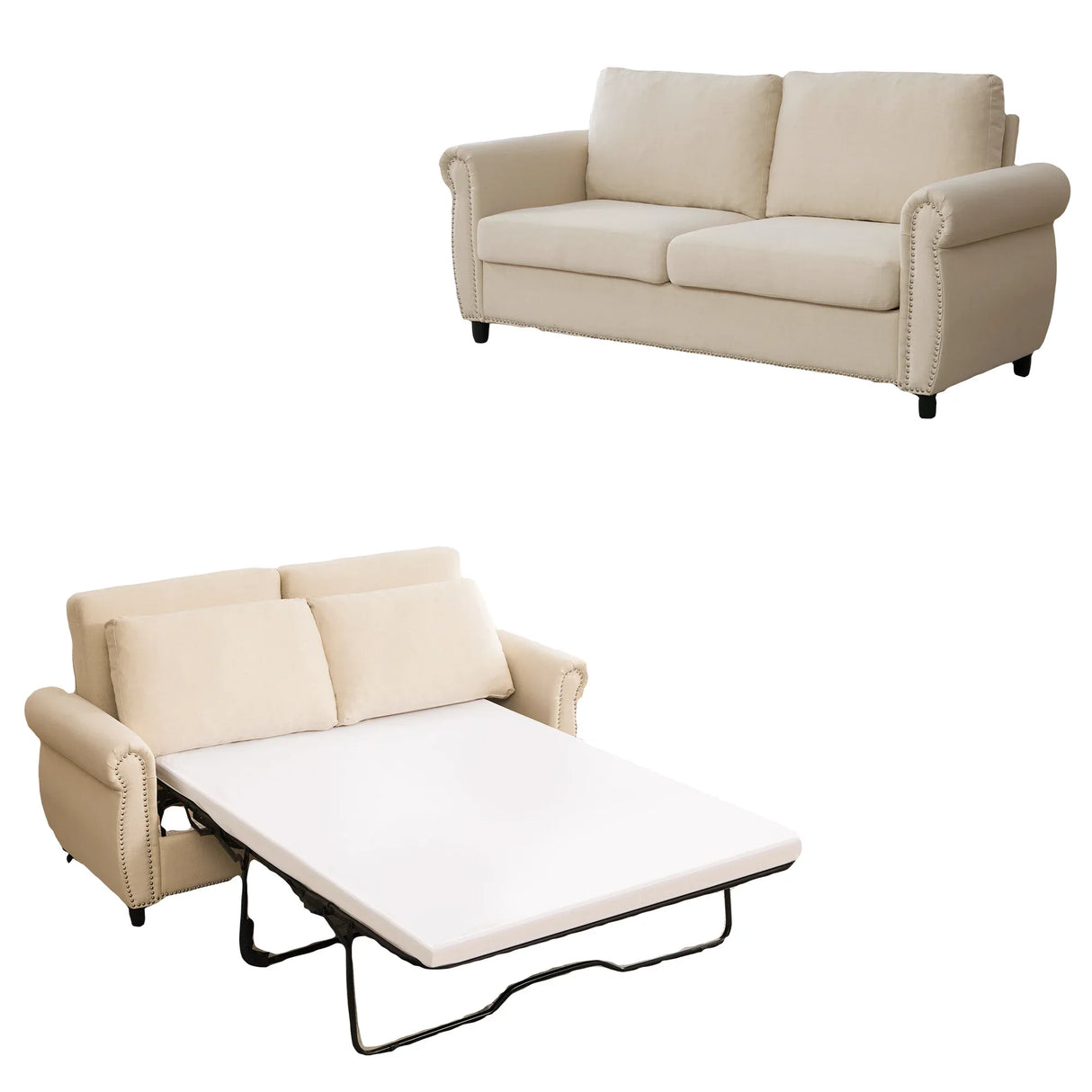 Modern Linen 2-in-1 Sleeper Sofa Bed With Memory Foam Mattress - Omega Lifestyles