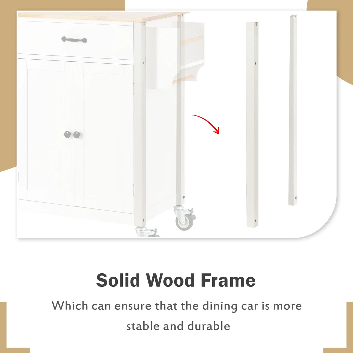 Kitchen Island Cart Solid Wood Top Four Door Cabinet - Omega Lifestyles