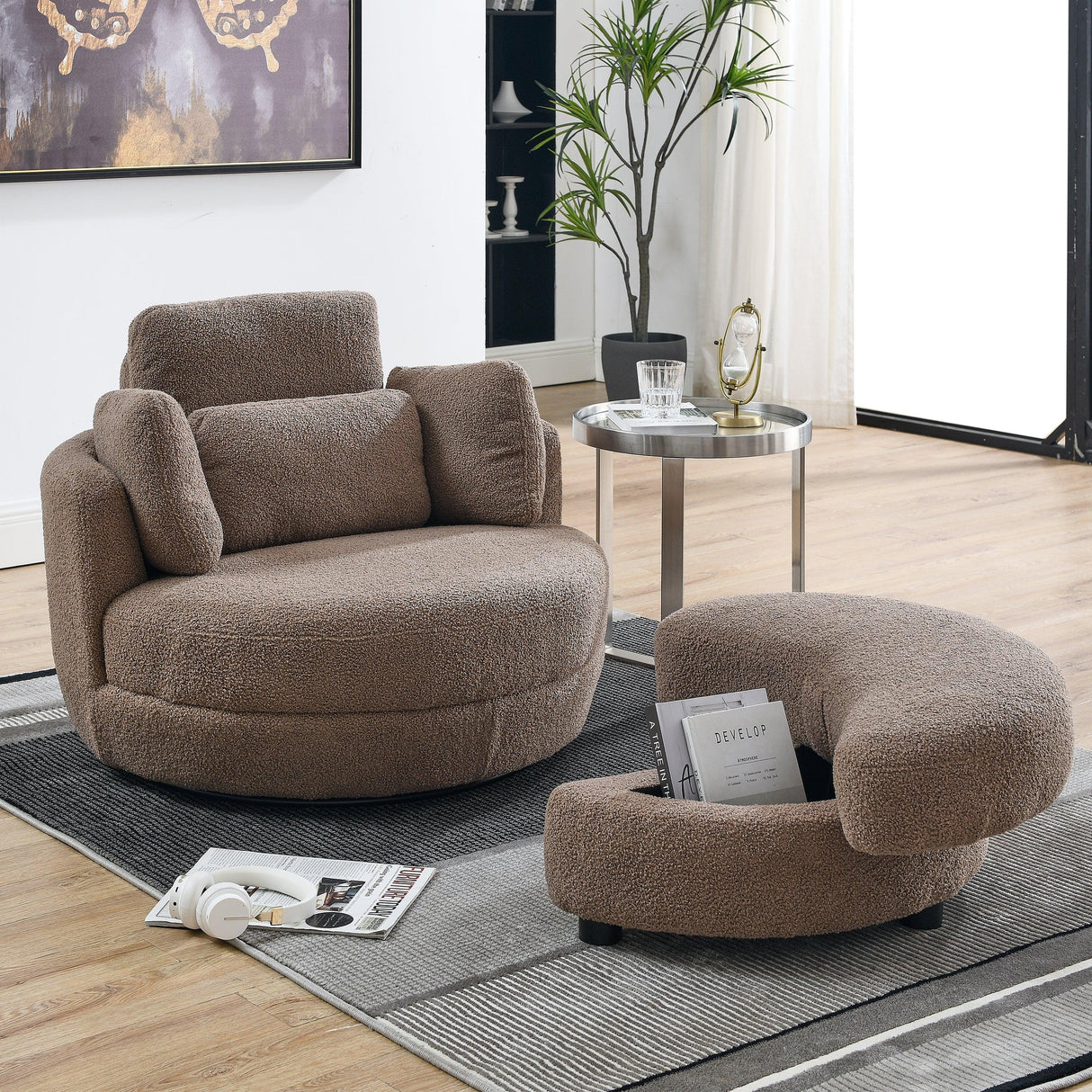 Oversized Modern Swivel Fabric Lounge Chair With Ottoman - Omega Lifestyles