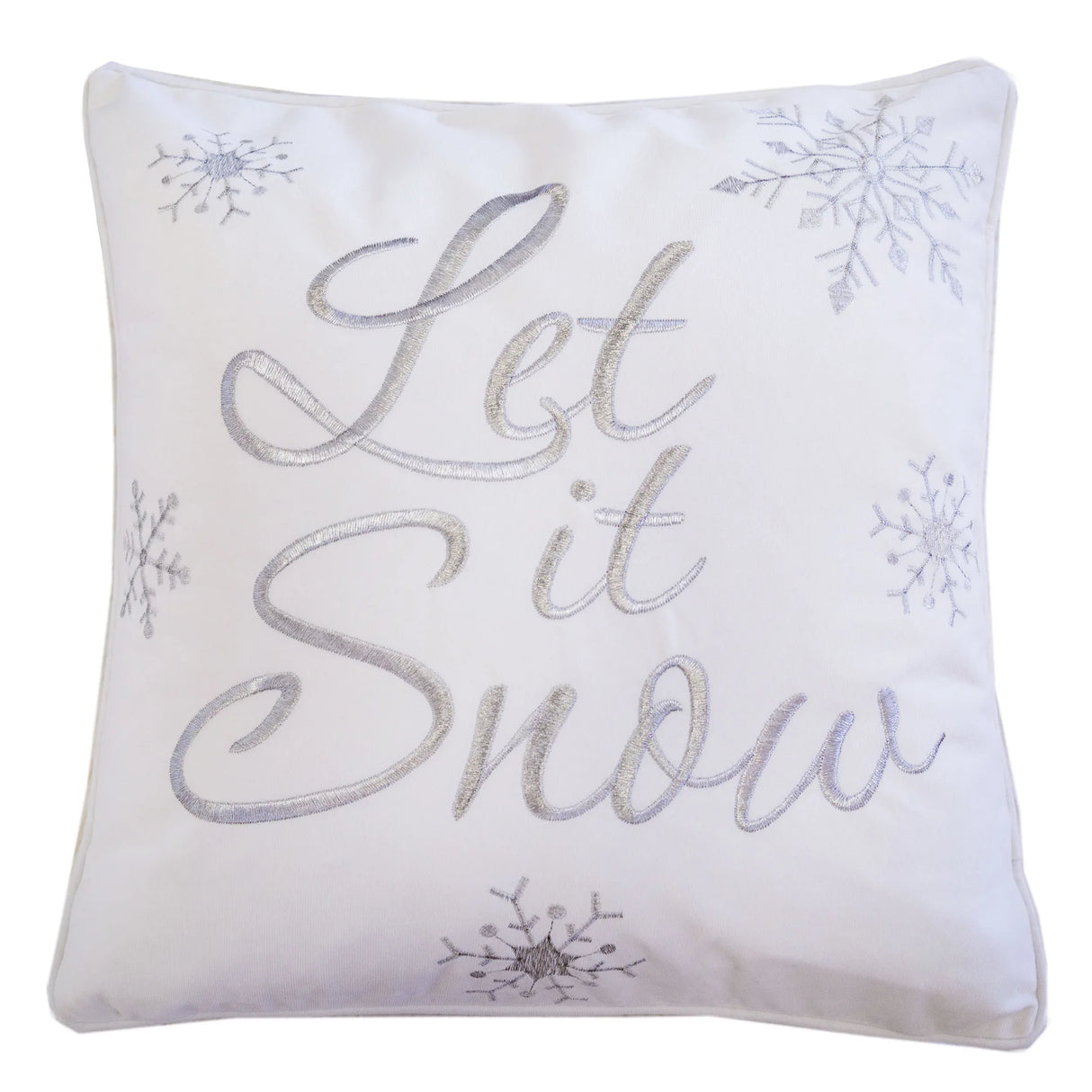 Let It Snow Embroidered Cotton Throw Pillow 20x20 Inch - Omega Lifestyles