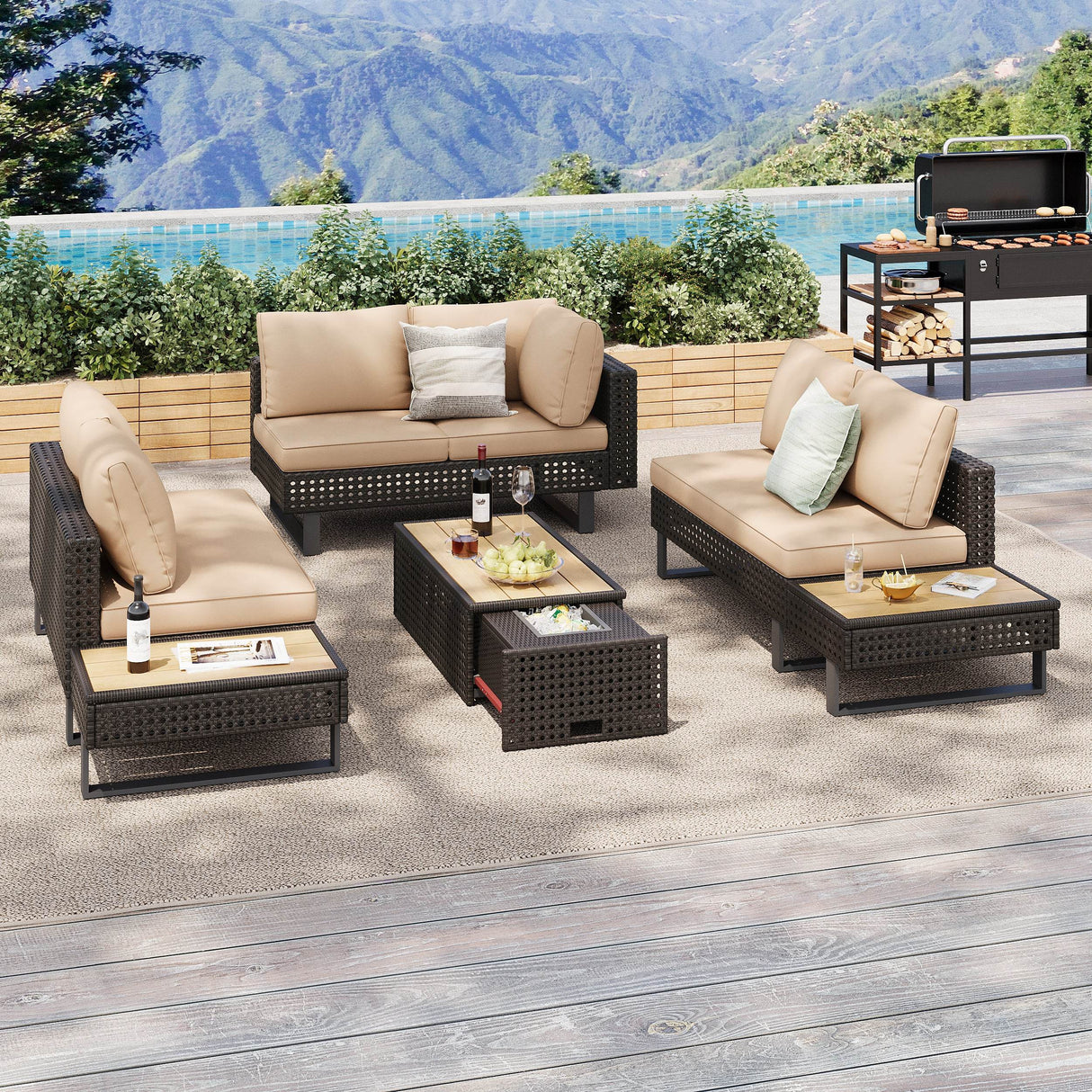 Diamond Weave Outdoor Sectional Furniture Set With Cushions - Omega Lifestyles