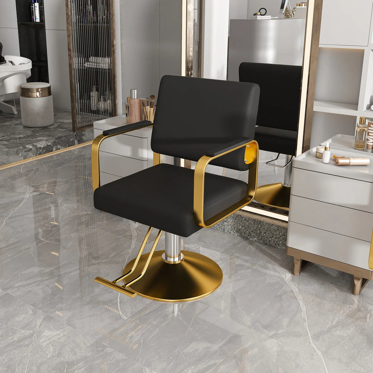 Hydraulic PU Leather Swivel Salon Barber Chair With Pump - Omega Lifestyles