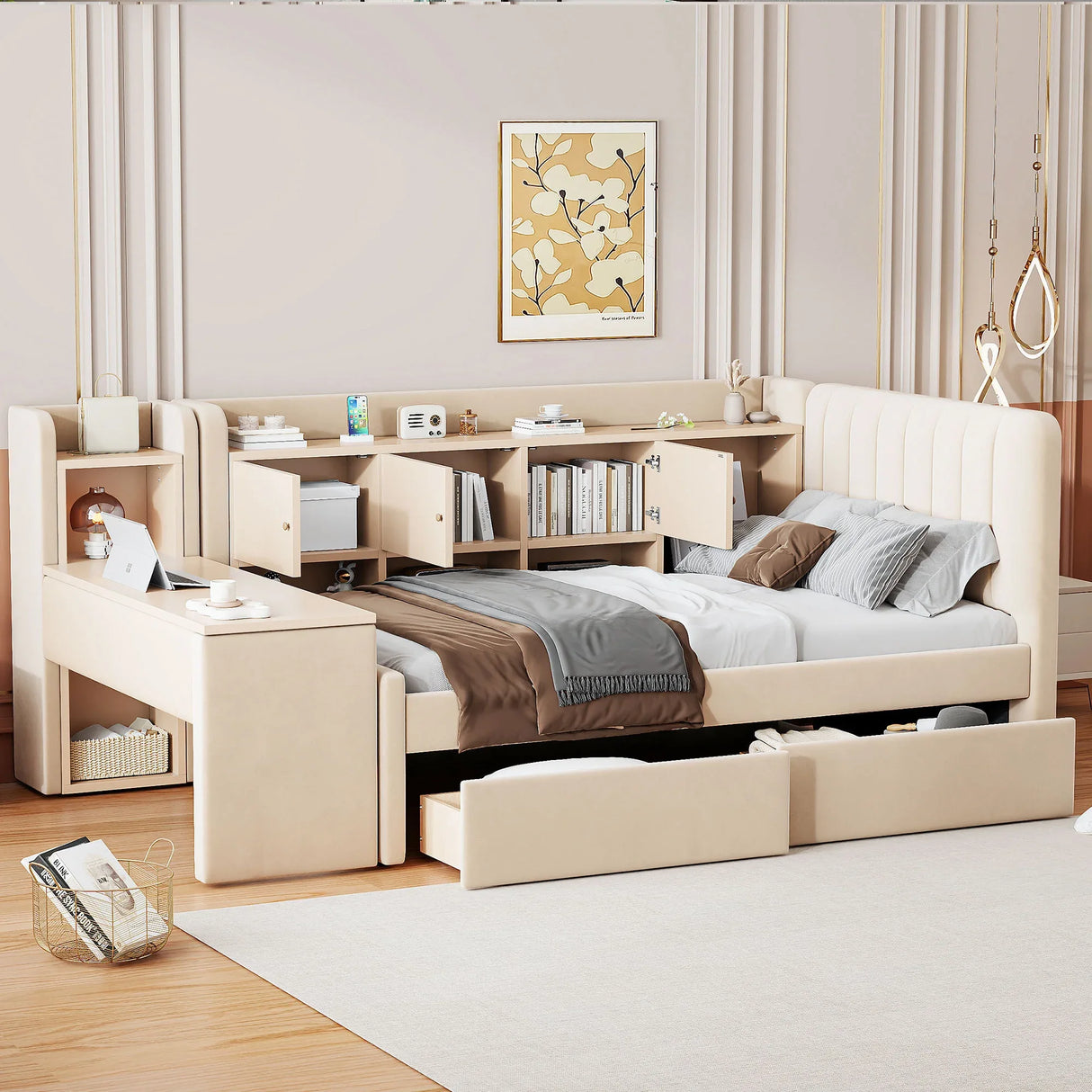 Twin Velvet Upholstered Daybed With Storage Drawers - Omega Lifestyles