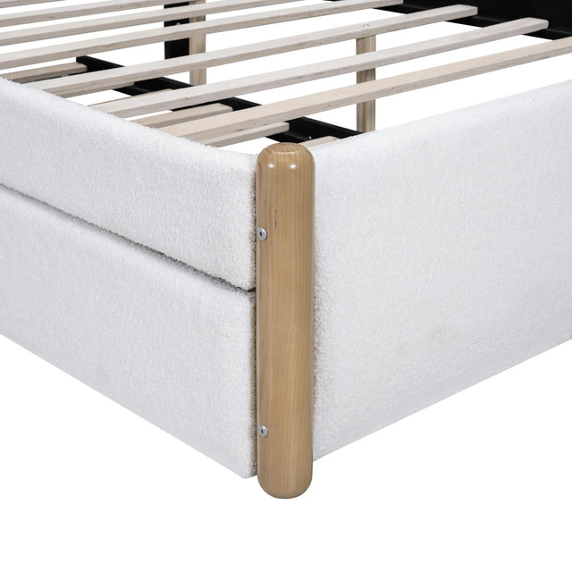 Full Upholstered Platform Bed With Twin Trundle White - Omega Lifestyles