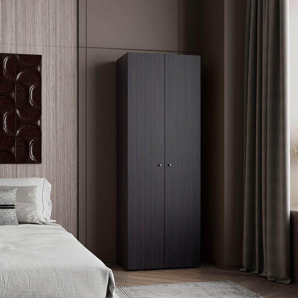 Compact Two-Door Particle Board Storage Closet Cabinet