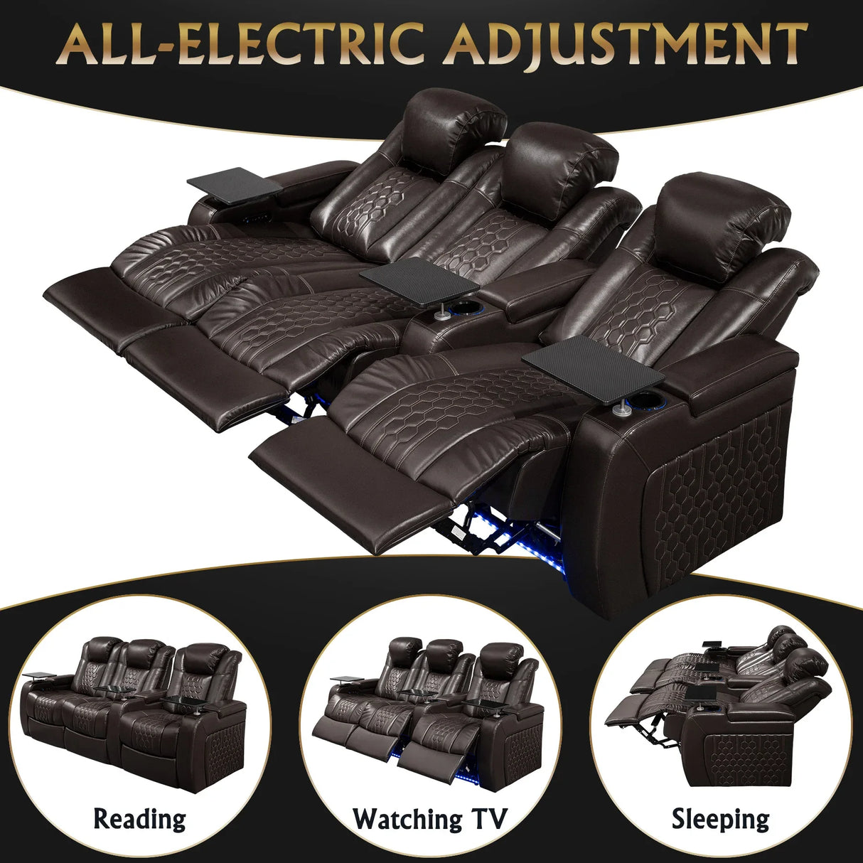 Top-Grain Nappa Leather Power Recliner With RGB Lighting - Omega Lifestyles