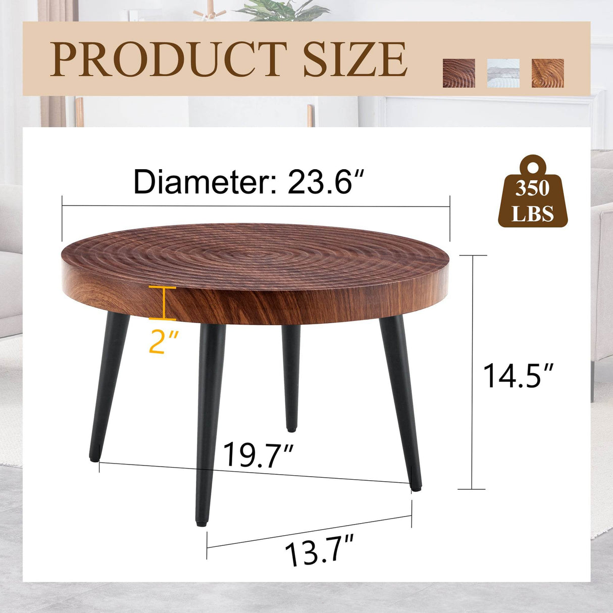Modern Round MDF And Metal Walnut Coffee Table - Sleep Galleria