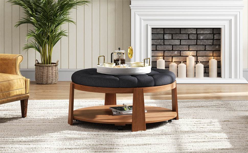 Modern Large Round Upholstered Ottoman Coffee Table - Sleep Galleria