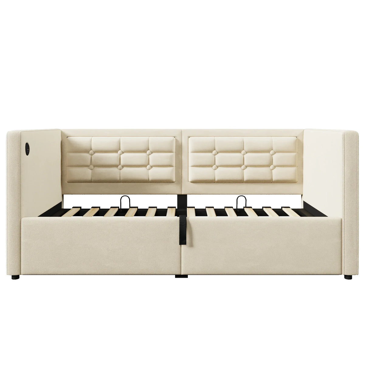 Twin Beige Velvet Upholstered Hydraulic Storage Bed Frame - Omega Lifestyles