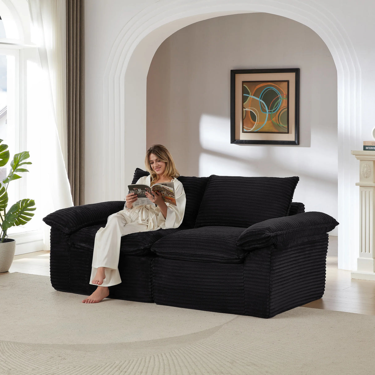 Modern Corduroy Foam Spring 2-Seat Cloud Sofa - Omega Lifestyles