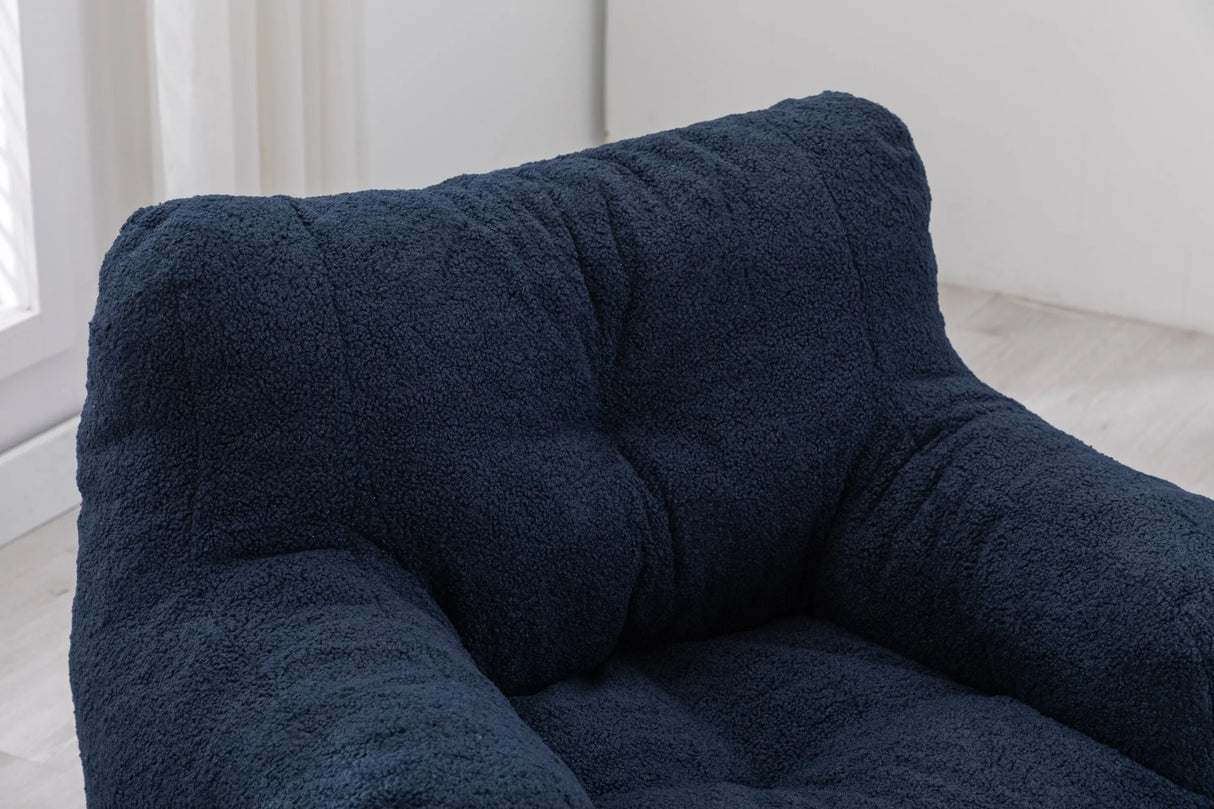 Soft Teddy Fabric Tufted Foam Bean Bag Chair Dark Blue - Omega Lifestyles
