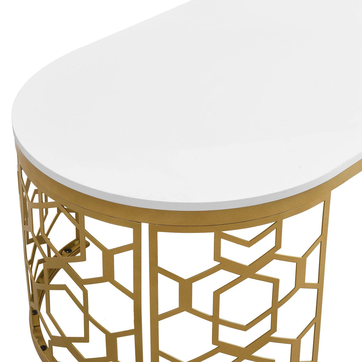 Modern Oval White MDF Gold Metal Coffee Table - Sleep Galleria
