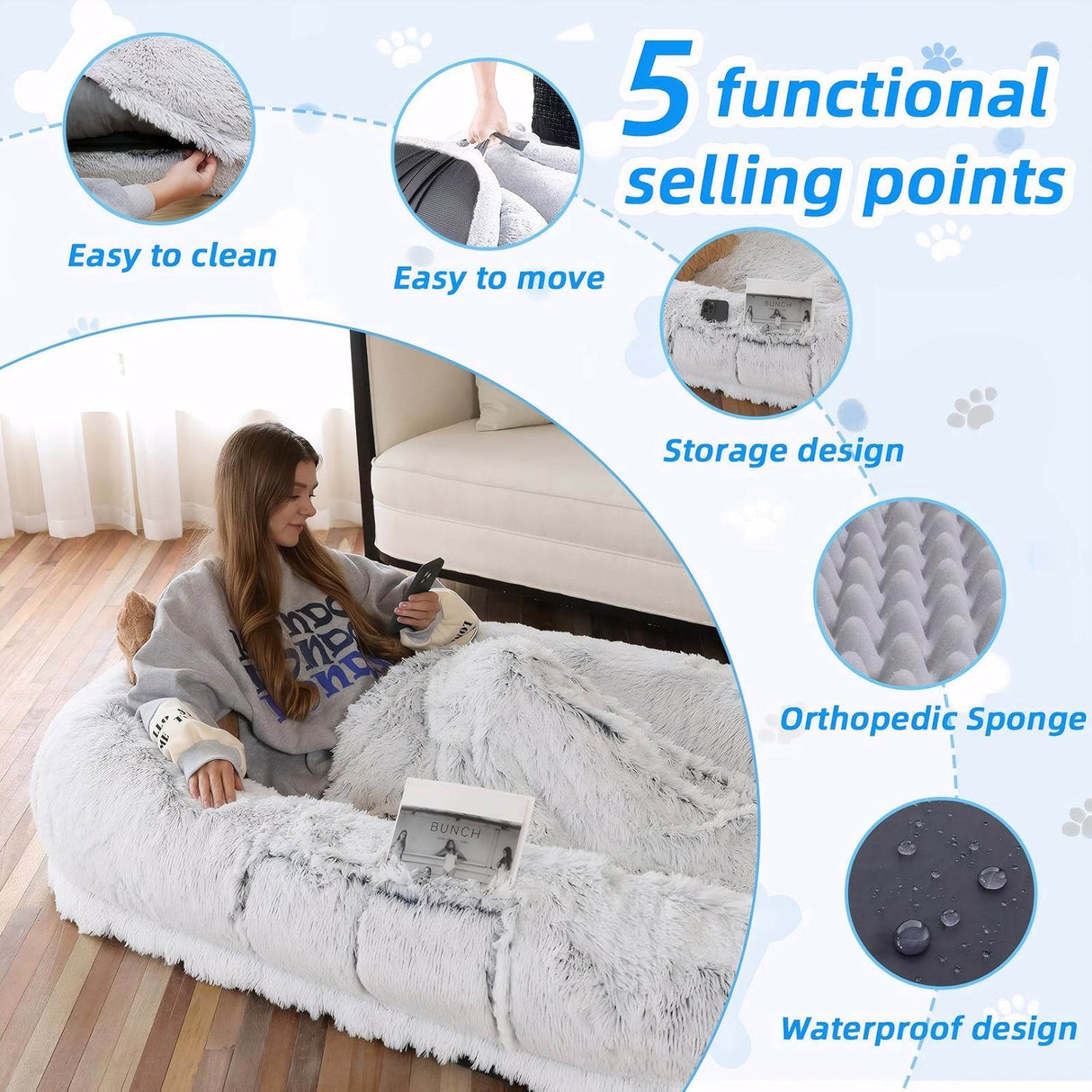 Orthopedic Washable Faux Fur Human Dog Bed 14-Inch - Sleep Galleria