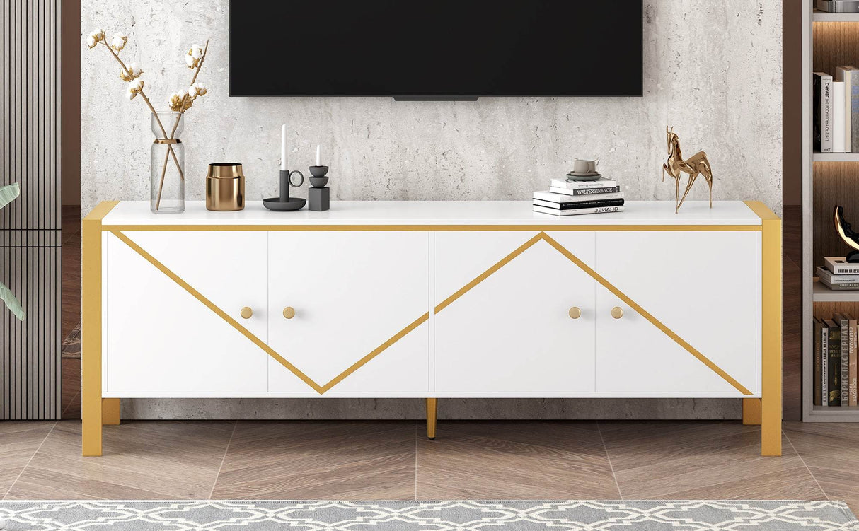 Modern Minimalist White MDF Metal TV Stand With Storage - Sleep Galleria