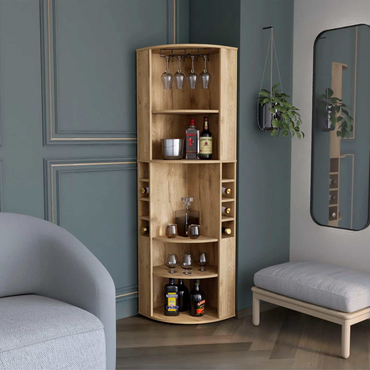 Modern Oban Corner Bar Cabinet With Bottle Storage - Omega Lifestyles