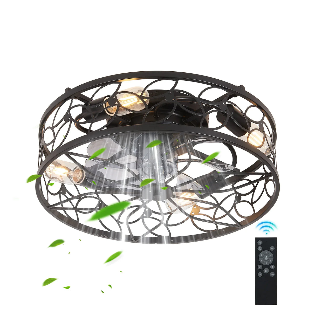 18-Inch Black Retro Cage Industrial Ceiling Fan Light - Omega Lifestyles