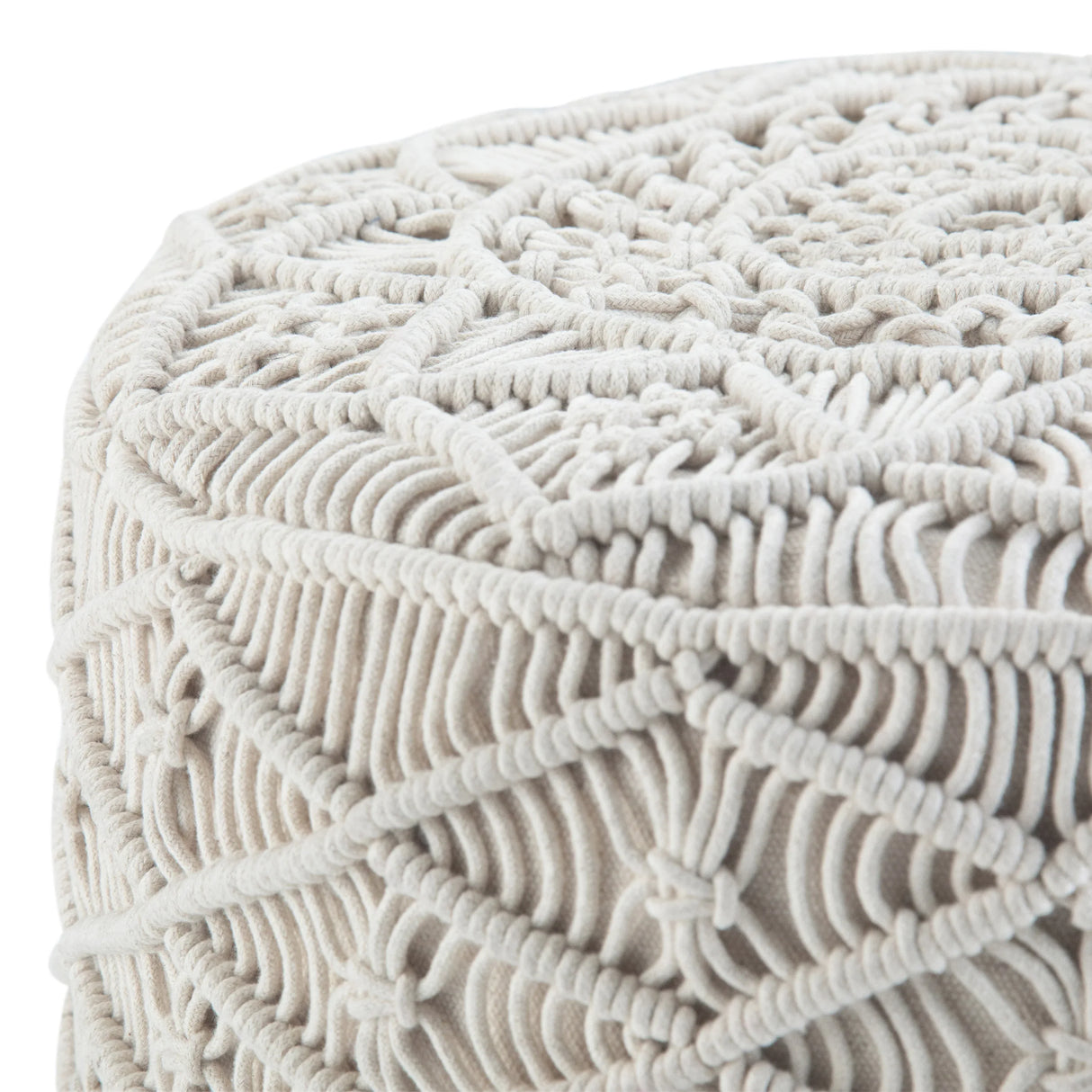Round Handcrafted Cotton Macrame Pouf Accent Stool - Omega Lifestyles