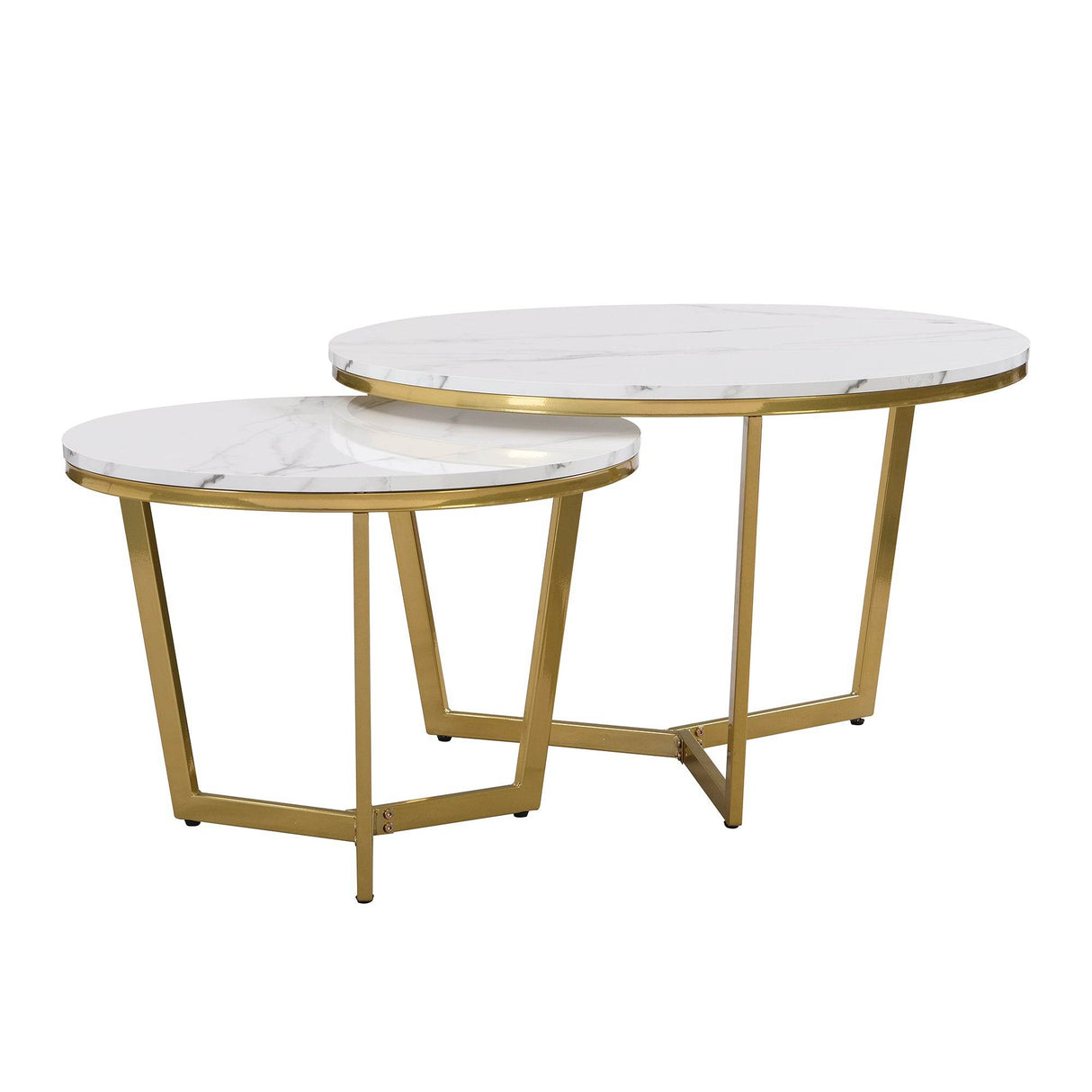 Modern Round Nesting 2-Piece White Marble Coffee Table Set - Sleep Galleria
