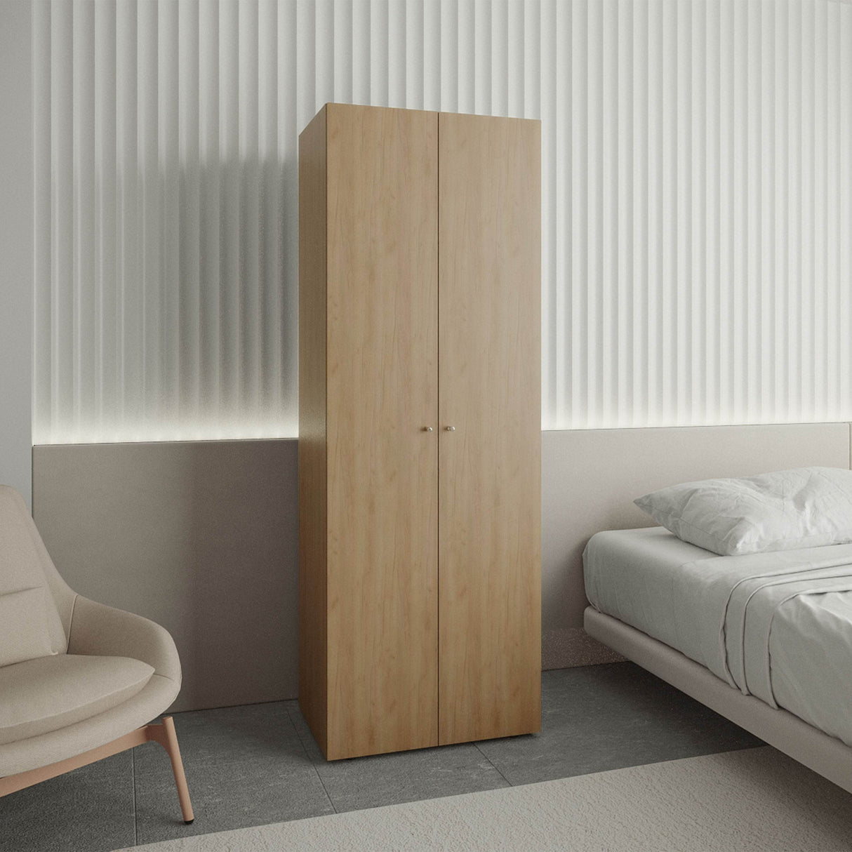 Modern 2-Door Oak Particle Board Bedroom Armoire