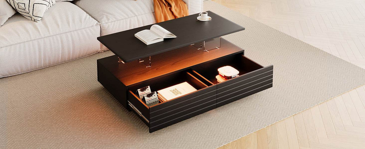 Modern Rectangular MDF Coffee Table With LED Lights - Sleep Galleria