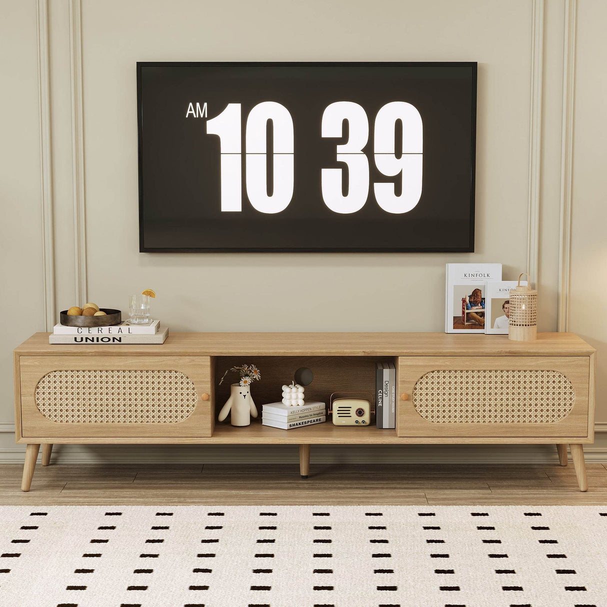 Boho Farmhouse Solid Wood TV Stand Cabinet - Sleep Galleria