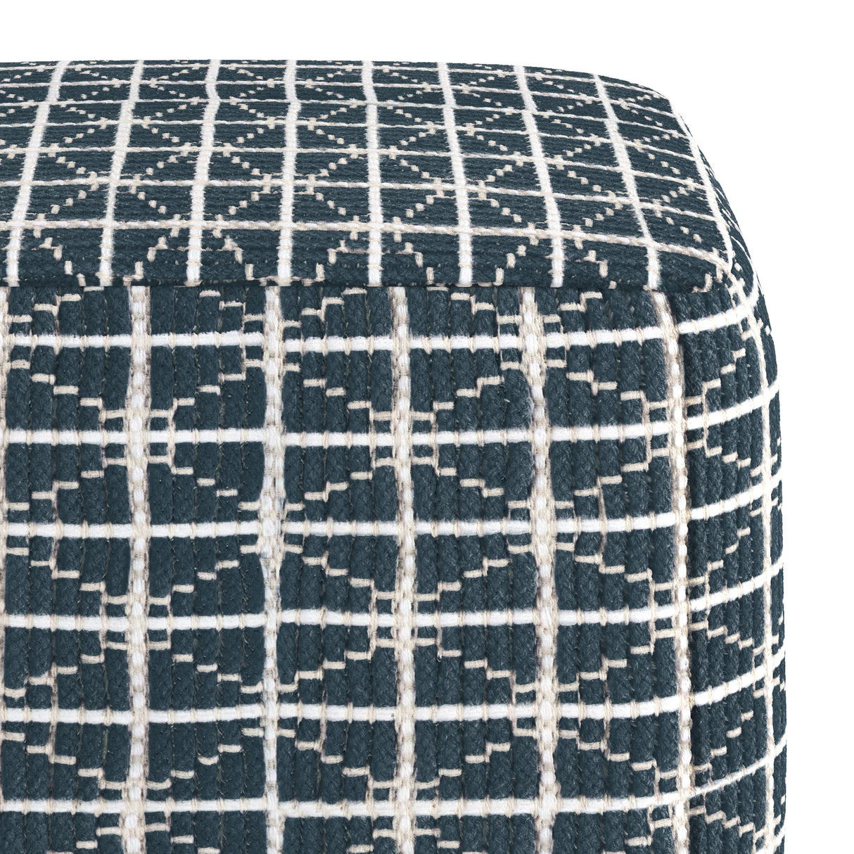 Hand Woven Blue White Fabric Square Pouf Stool - Omega Lifestyles