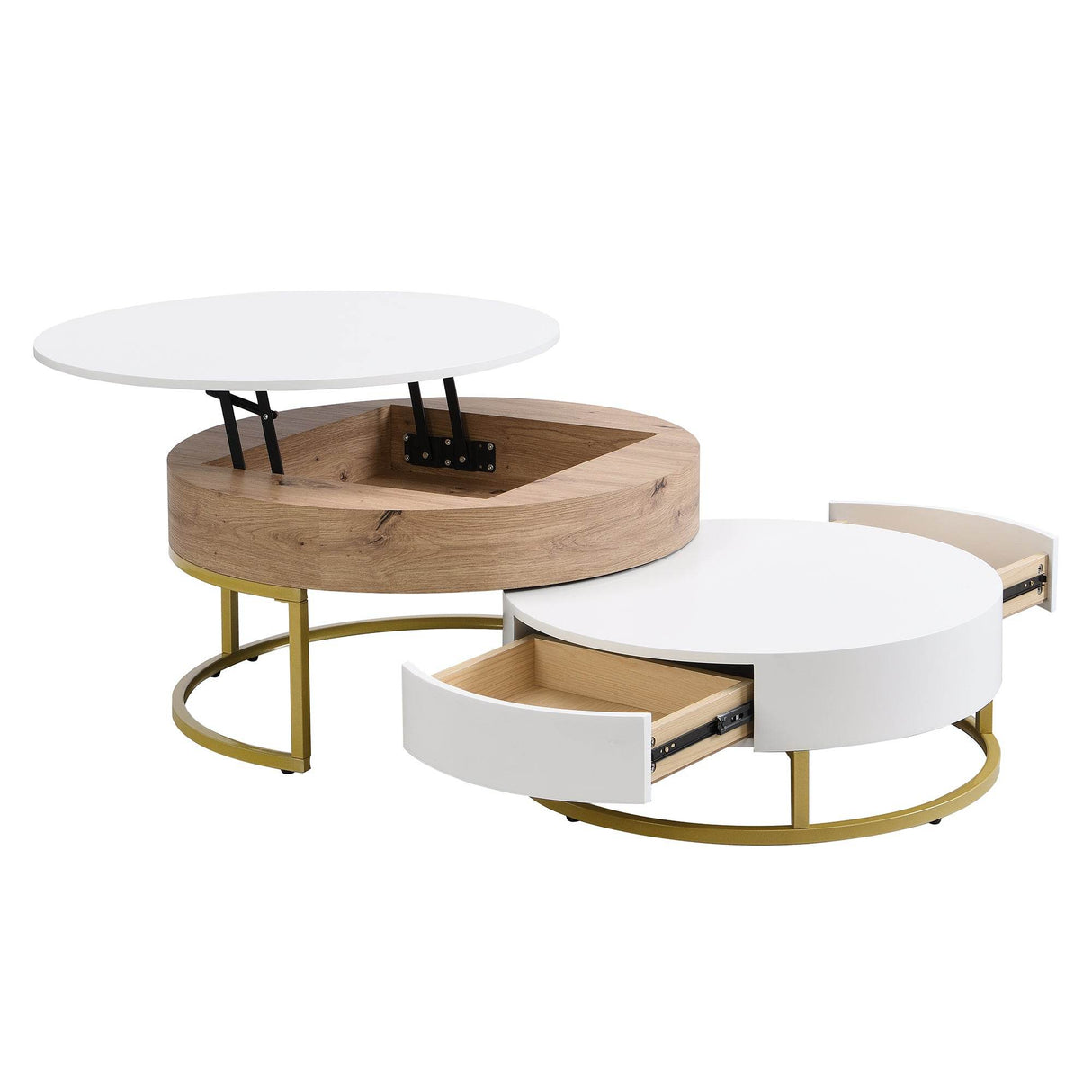 Modern Round Lift-Top Nesting Coffee Tables With Drawers - Sleep Galleria