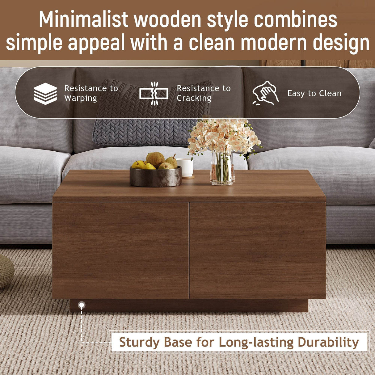 Modern Walnut Square Coffee Table With Four Drawers - Sleep Galleria