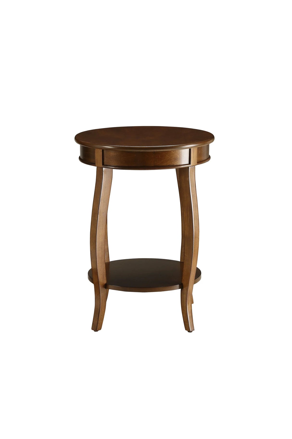 Walnut Finish Round Leg Accent Table With Shelf - Omega Lifestyles